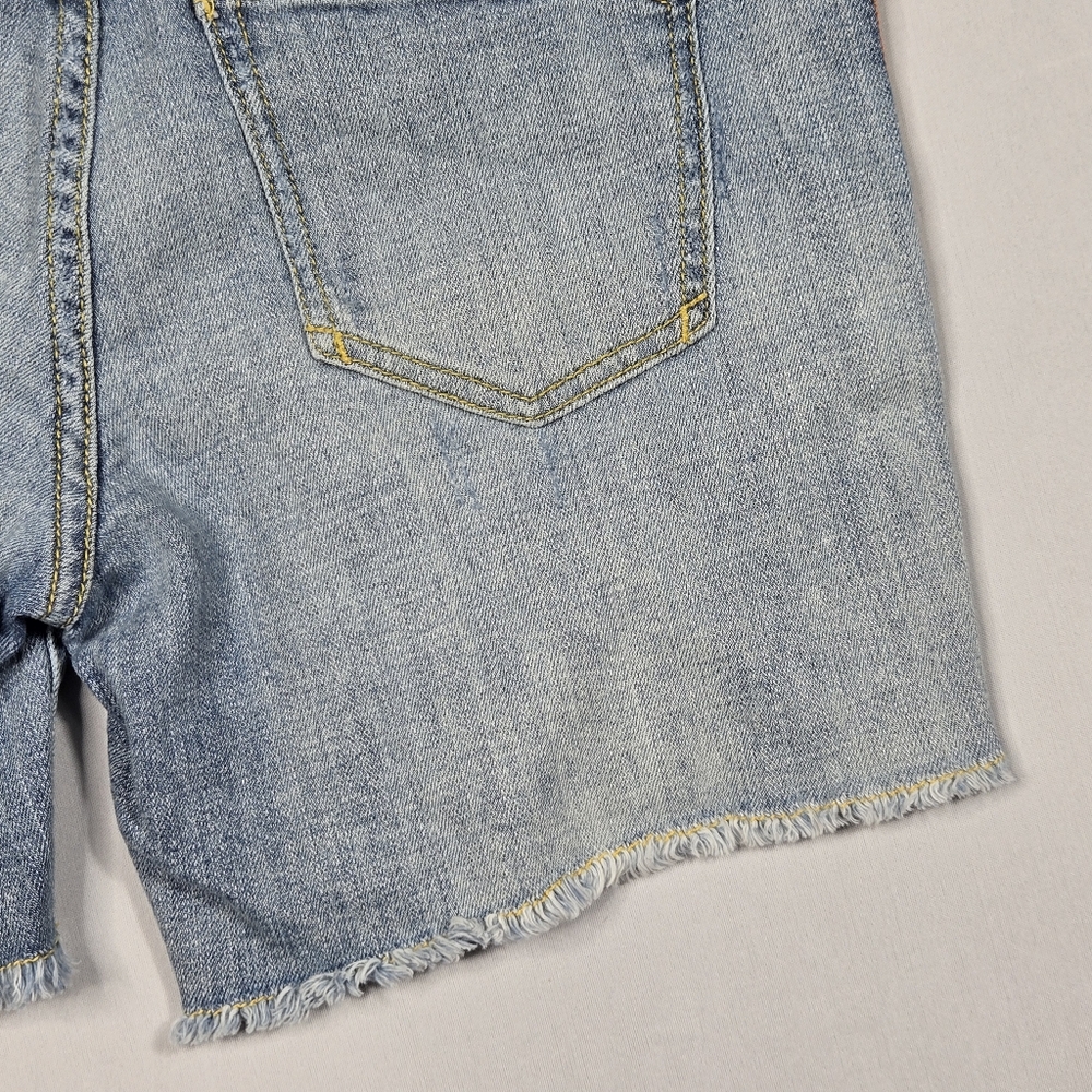 Pilcro Boyfriend Jean Short  Distressed Denim Ribbon Trim Anthropologie sz 26 - Picture 14 of 16